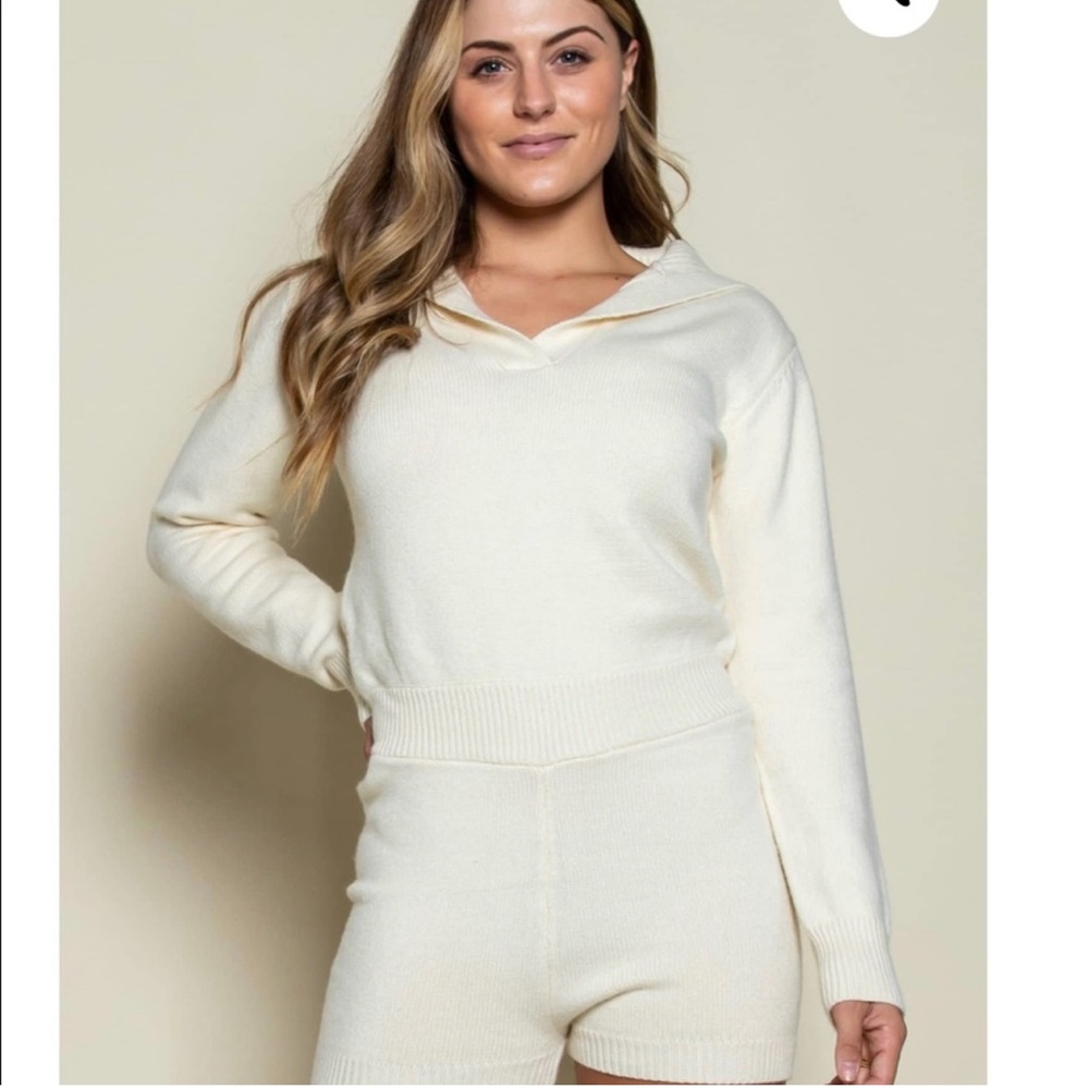 Le Lis Beige Knit V-Neck Romper